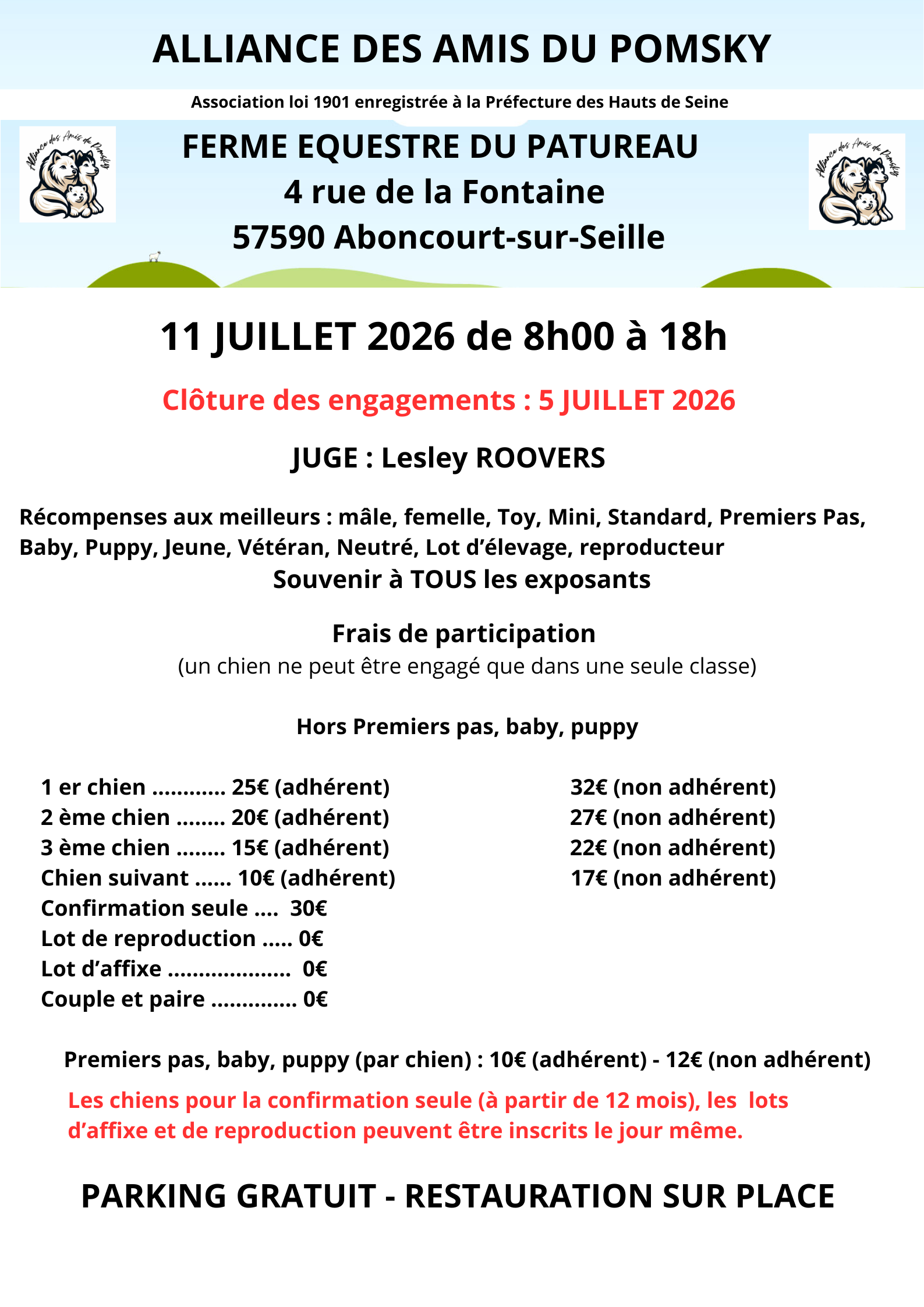 Tarifs des engagements et inscriptions - Exposition Pomsky